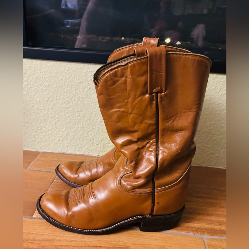 Tony Lama 2054 Cognac Western Cowboy Boots Tan Brown Vintage Made USA Size: 6